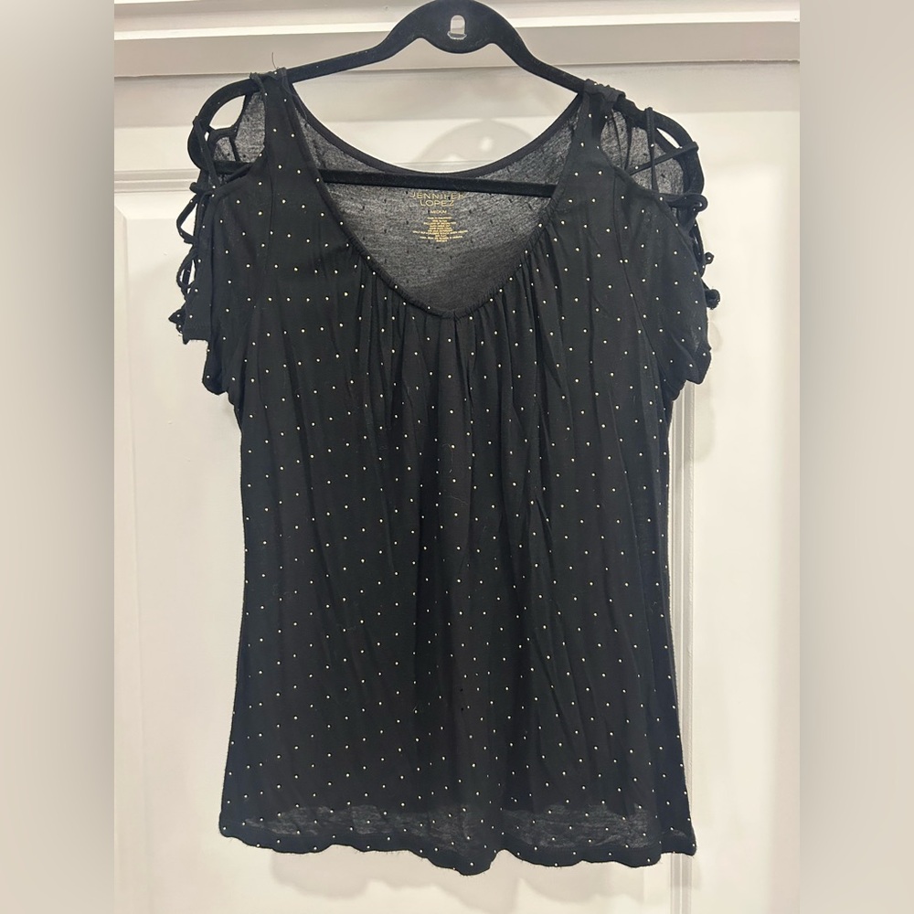 Jennifer Lopez Black Blouse with Gold Accents